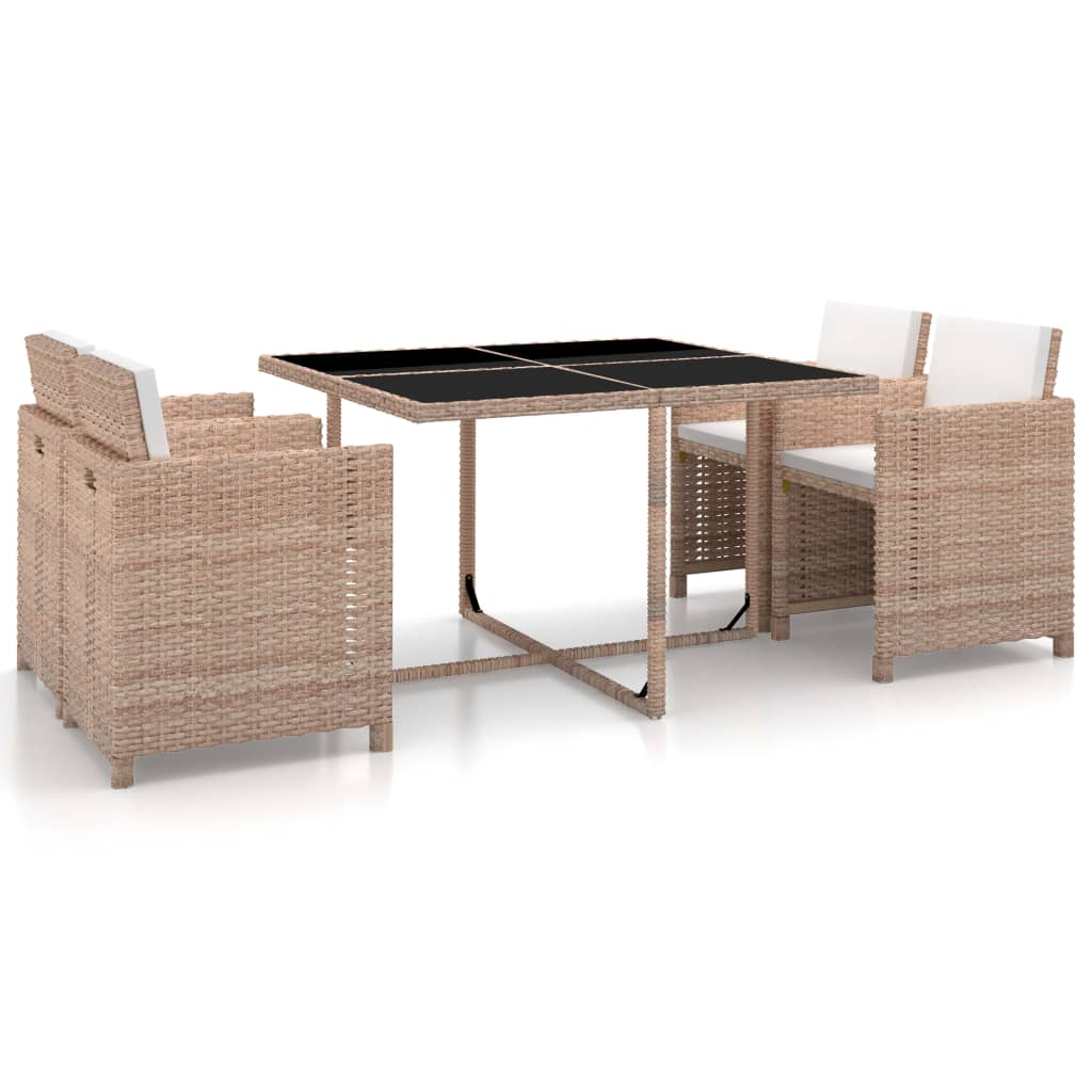5-delige Tuinset met kussens poly rattan beige – afbeelding 1