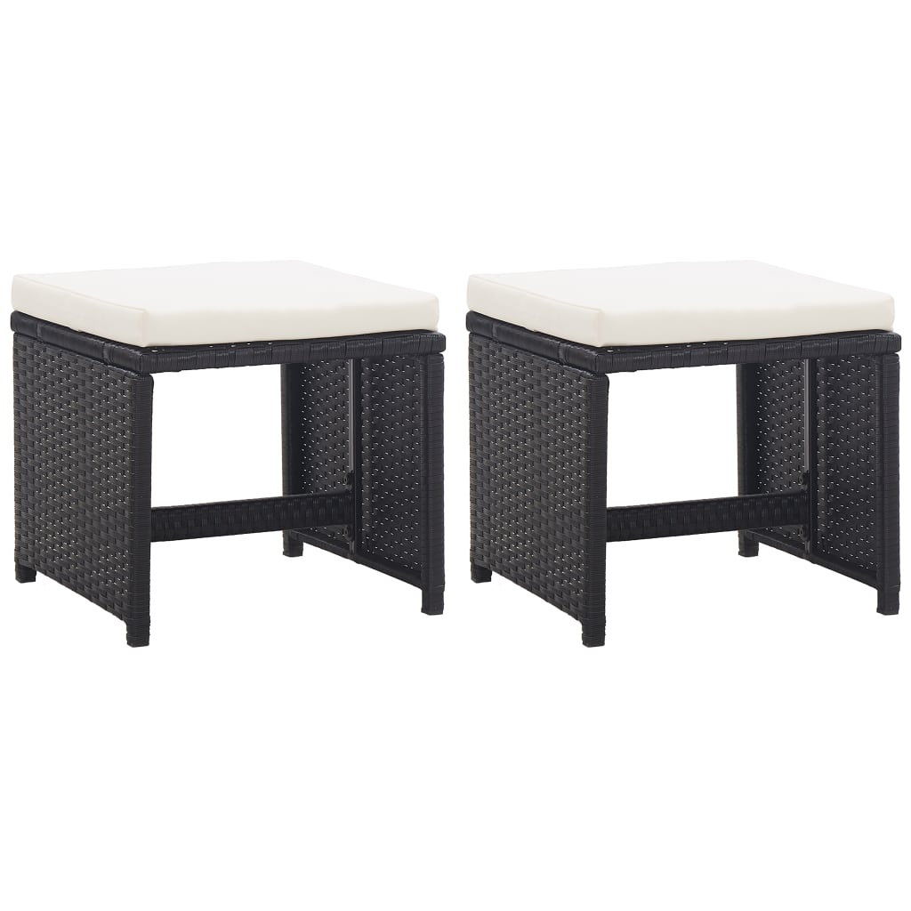 Tuinkrukken 2 st met kussens poly rattan zwart