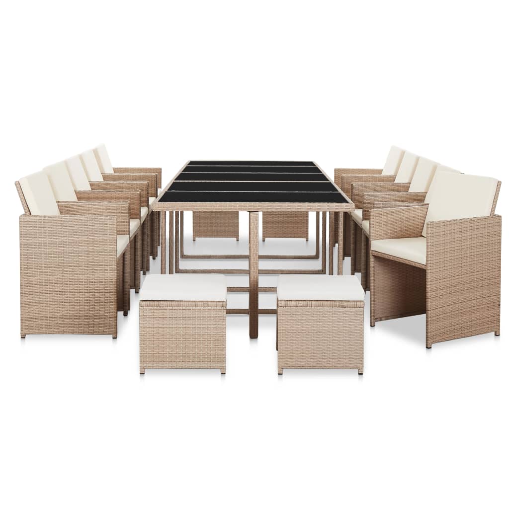 15-delige Tuinset met kussens poly rattan beige – afbeelding 1