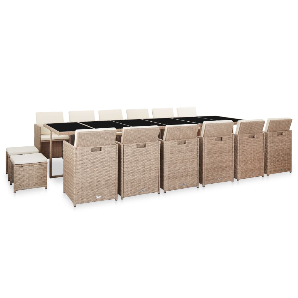17-delige Tuinset met kussens poly rattan beige