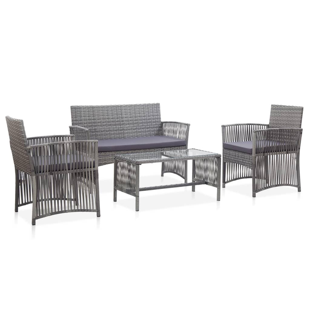 4-delige Loungeset met kussen poly rattan antraciet – afbeelding 1