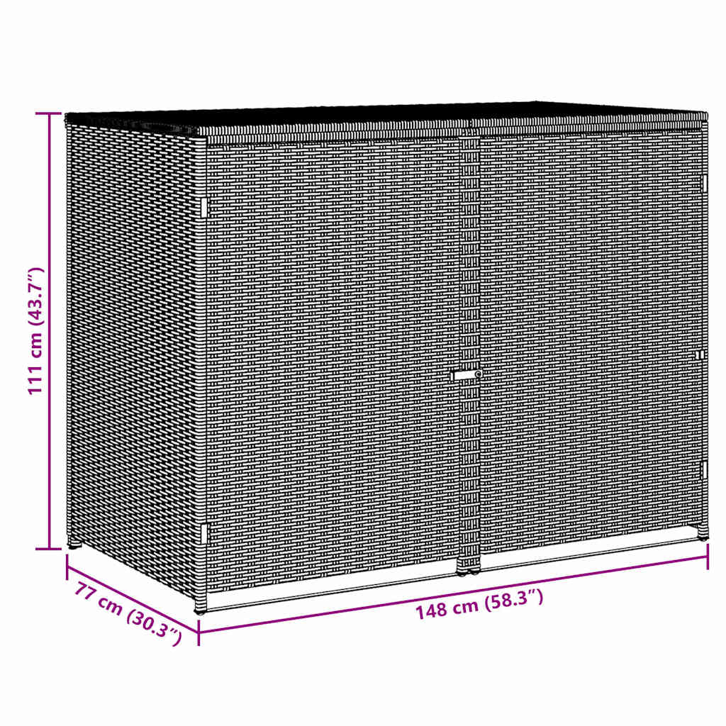 Containerberging dubbel 148x77x111 cm poly rattan antraciet – afbeelding 11