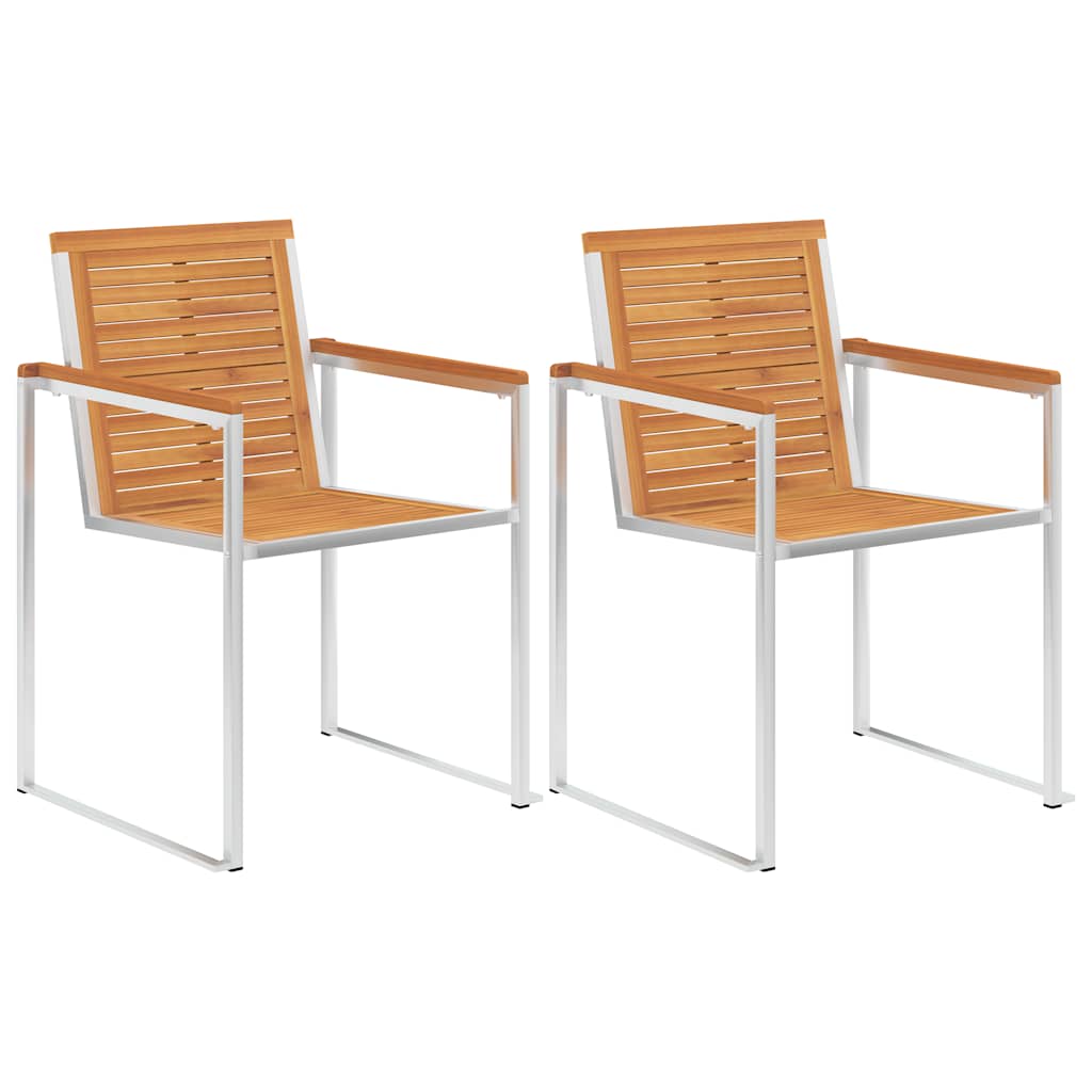 Tuinstoelen 2 st massief acaciahout en roestvrij staal – afbeelding 1