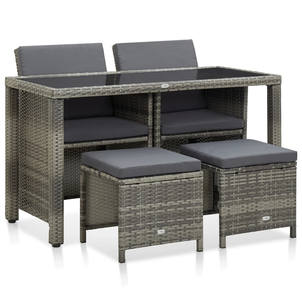 5-delige Tuinset met kussens poly rattan grijs – afbeelding 1