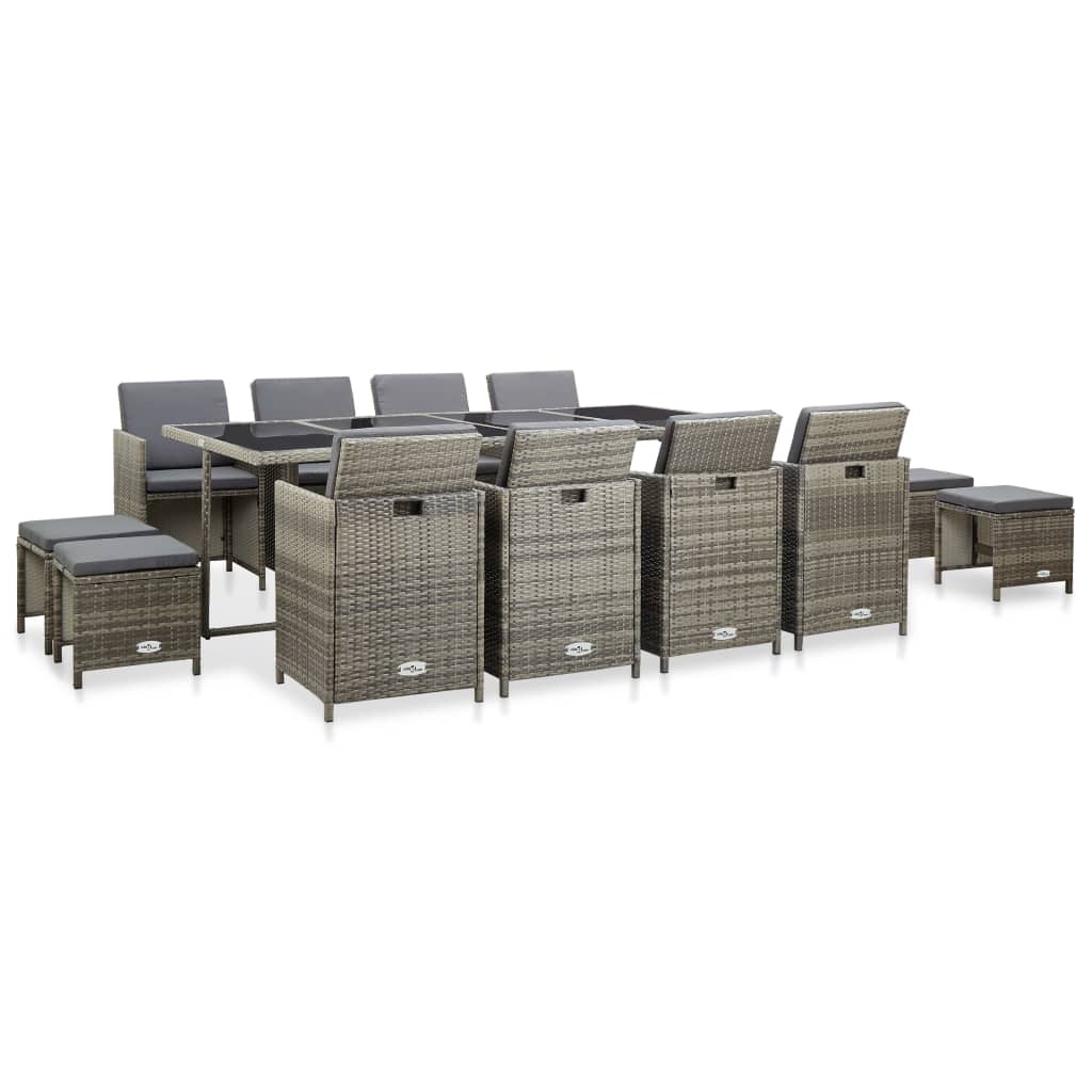 13-delige Tuinset met kussens poly rattan grijs – afbeelding 1