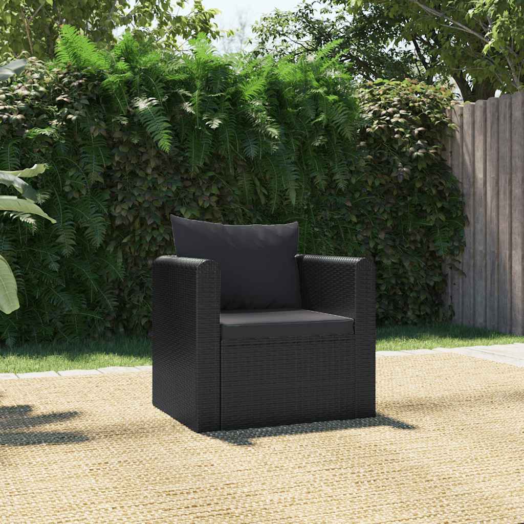 Fauteuil met kussens poly rattan zwart – afbeelding 1