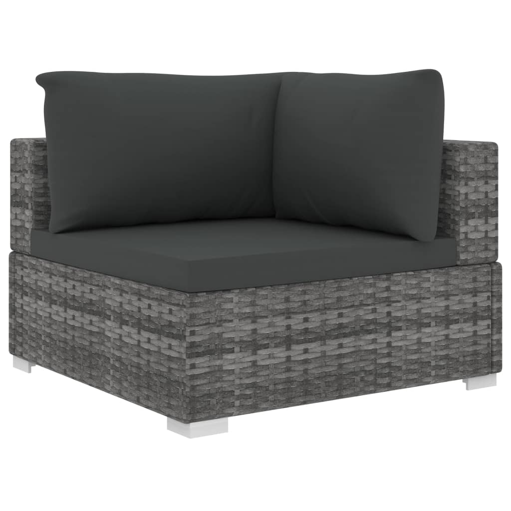 8-delige Loungeset met kussens poly rattan grijs – afbeelding 4