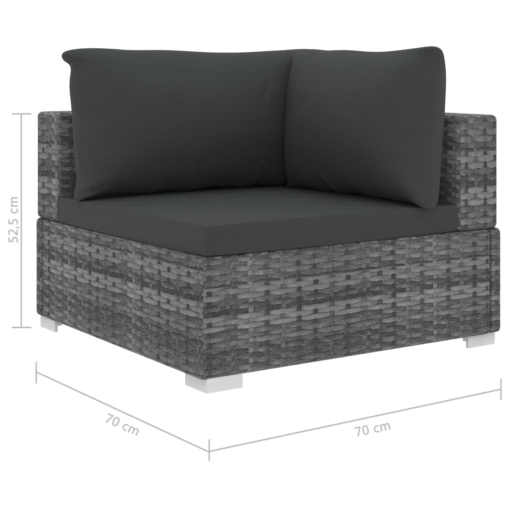 8-delige Loungeset met kussens poly rattan grijs – afbeelding 9