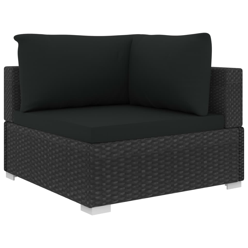 5-delige Loungeset met kussens poly rattan zwart – afbeelding 4