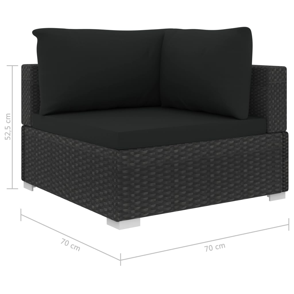 5-delige Loungeset met kussens poly rattan zwart – afbeelding 8