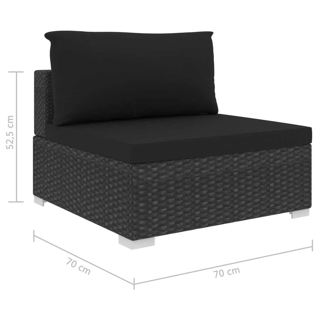 5-delige Loungeset met kussens poly rattan zwart – afbeelding 9
