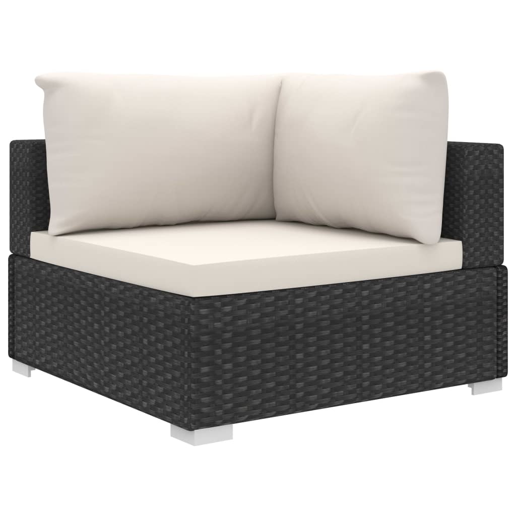 9-delige Loungeset met kussens poly rattan zwart – afbeelding 4