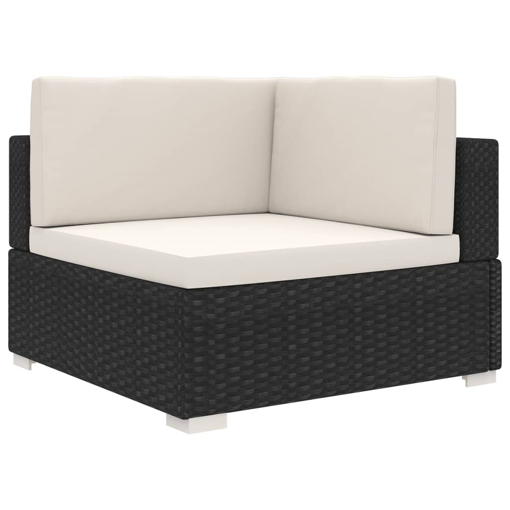 Hoekbank 1 st met kussens poly rattan zwart – afbeelding 1