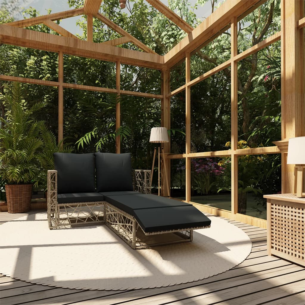 2-delige Loungeset met kussens poly rattan grijs – afbeelding 1