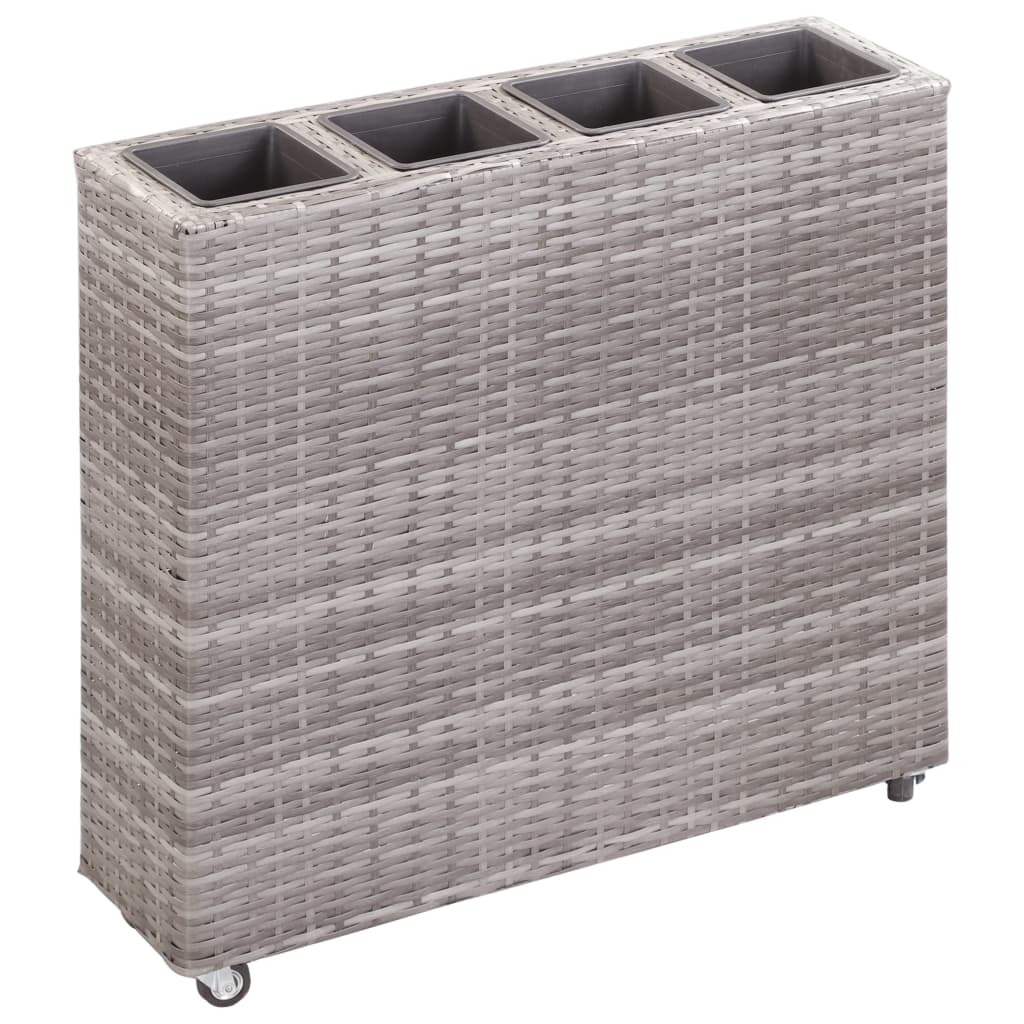 Plantenbak verhoogd met 4 potten 80x22x79 cm poly rattan grijs