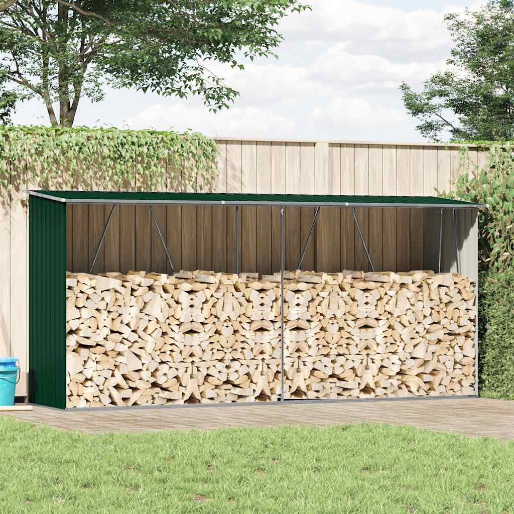 Haardhoutschuur 330x84x152 cm gegalvaniseerd staal groen