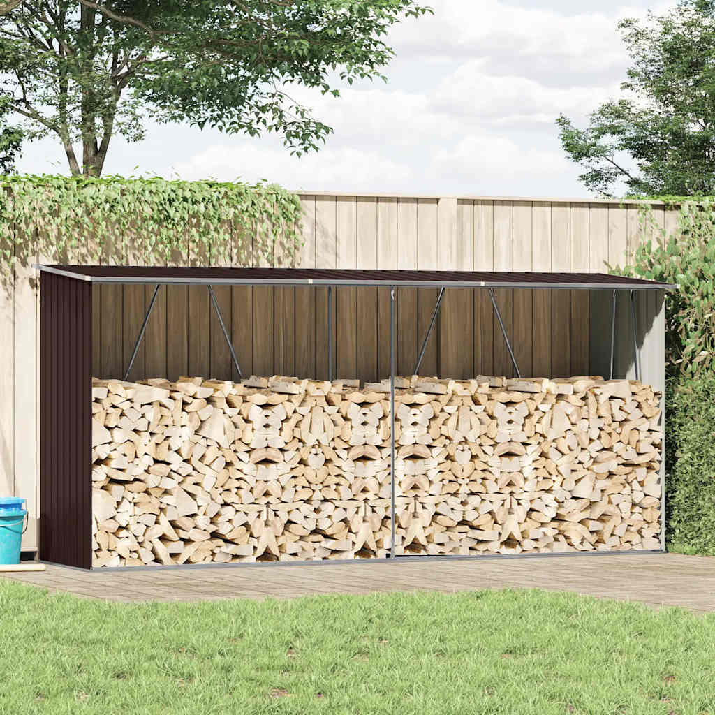 Haardhoutschuur 330x84x152 cm gegalvaniseerd staal bruin