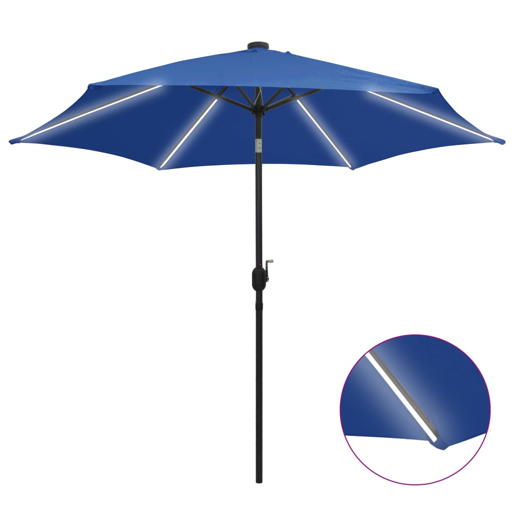 Parasol met LED-verlichting en aluminium paal 300 cm azuurblauw – afbeelding 1