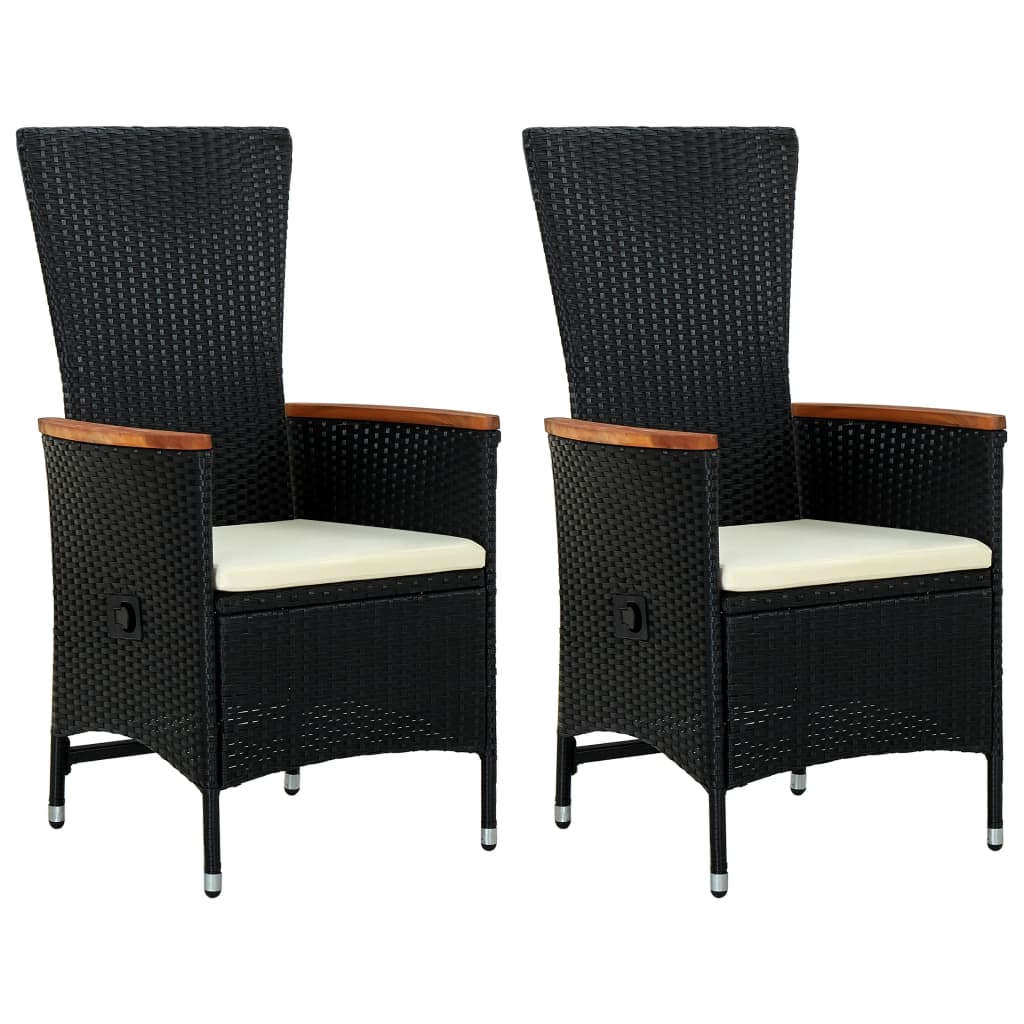 Tuinstoelen 2 st met kussens poly rattan zwart