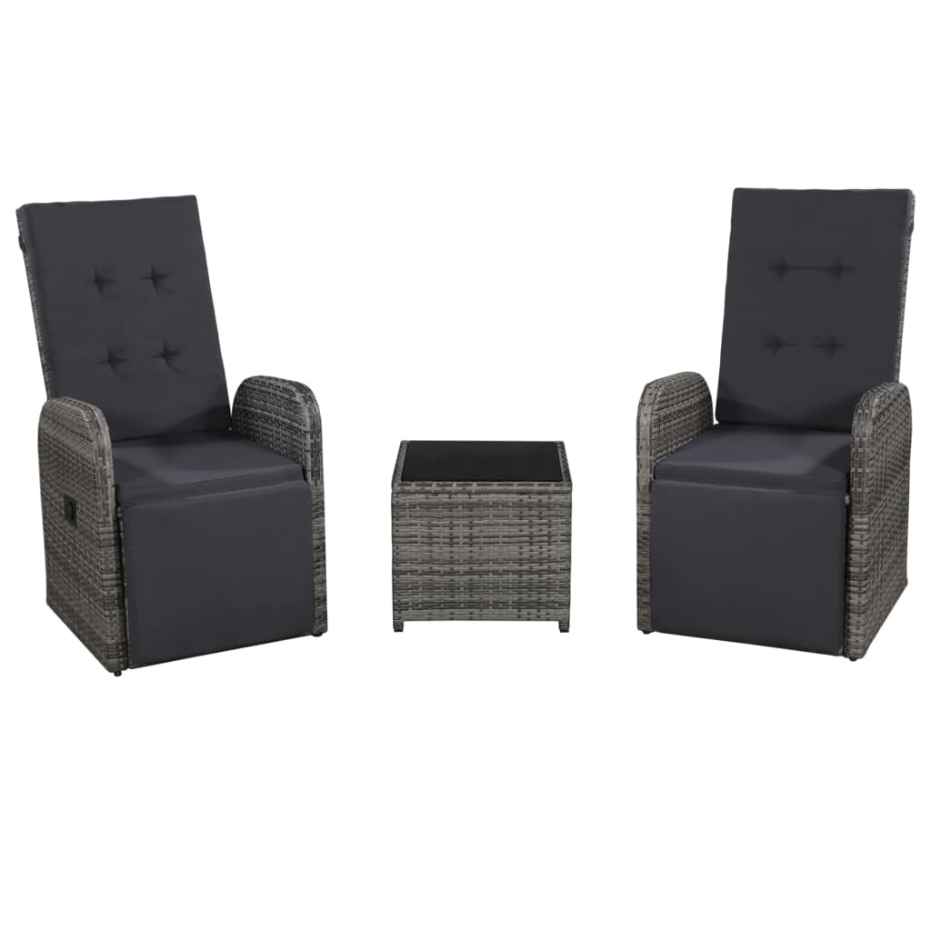 3-delige Bistroset met kussens poly rattan grijs – afbeelding 1