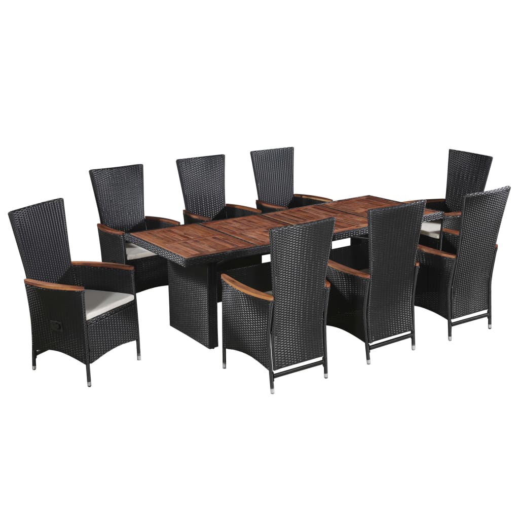 9-delige Tuinset met kussens poly rattan zwart – afbeelding 1