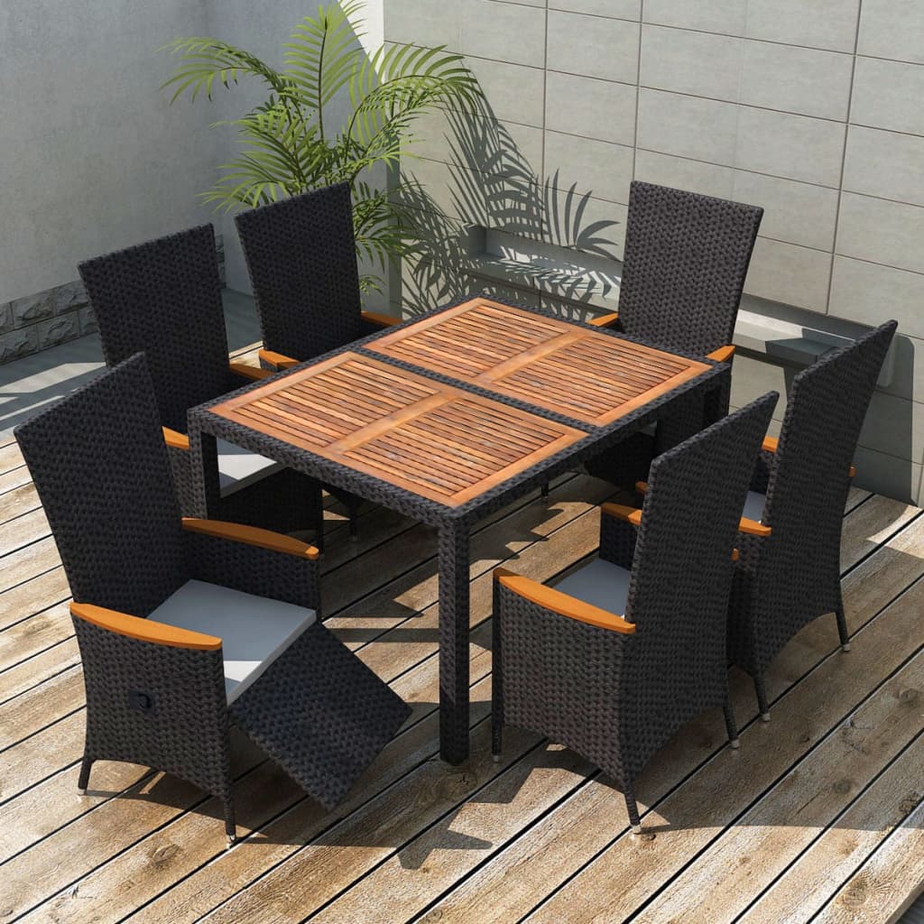 7-delige Tuinset poly rattan acaciahout zwart – afbeelding 1
