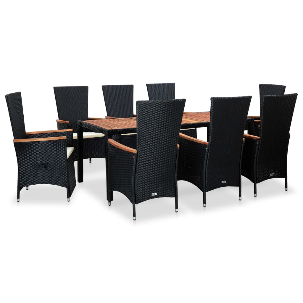 9-delige Tuinset met kussens poly rattan zwart – afbeelding 1
