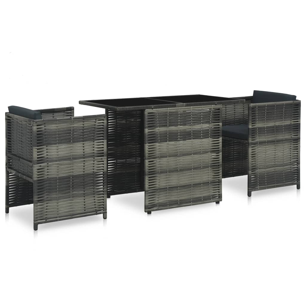 3-delige Bistroset met kussens poly rattan grijs – afbeelding 1