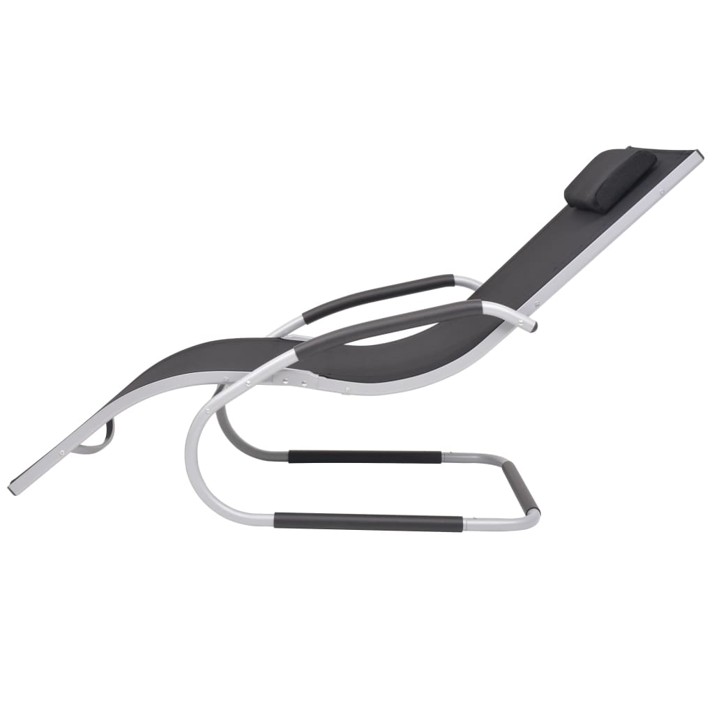 Ligbed met kussen aluminium en textileen zwart – afbeelding 3