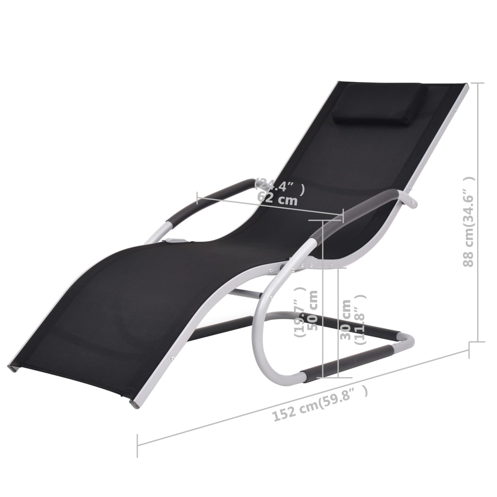 Ligbed met kussen aluminium en textileen zwart – afbeelding 8