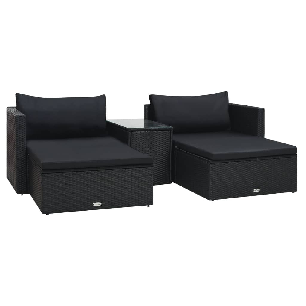 5-delige Loungeset met kussens poly rattan zwart – afbeelding 1