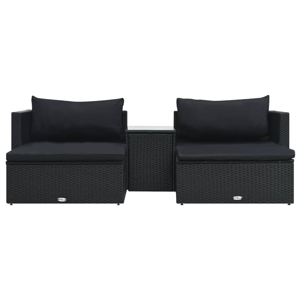 5-delige Loungeset met kussens poly rattan zwart – afbeelding 2