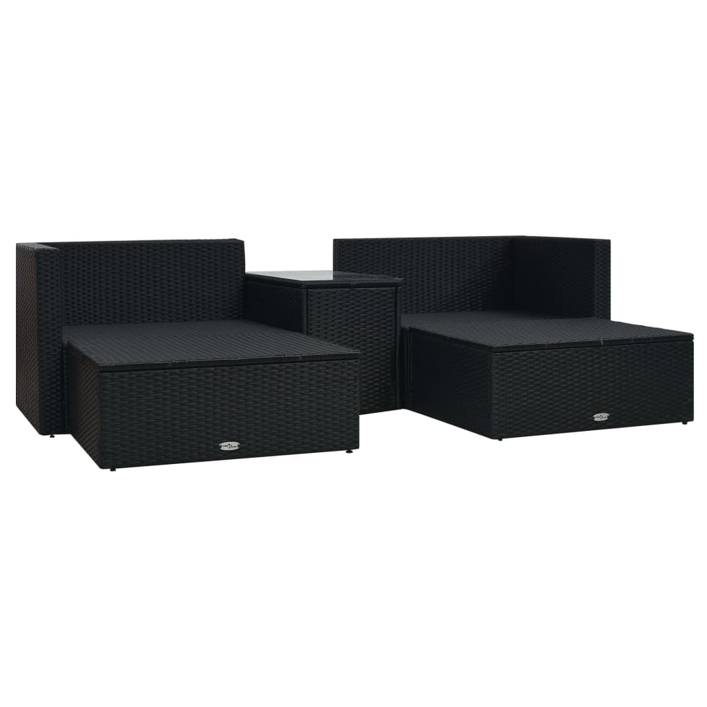 5-delige Loungeset met kussens poly rattan zwart – afbeelding 3