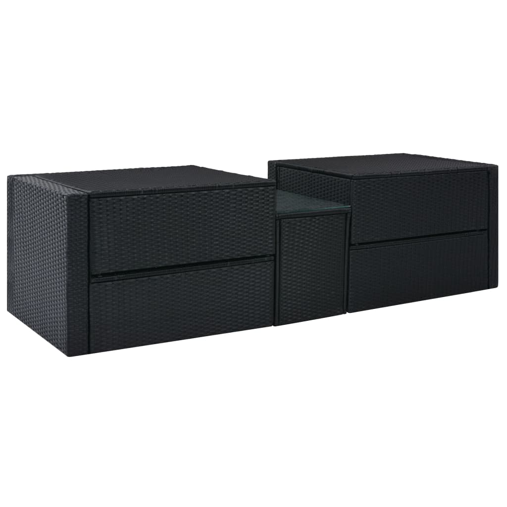 5-delige Loungeset met kussens poly rattan zwart – afbeelding 4