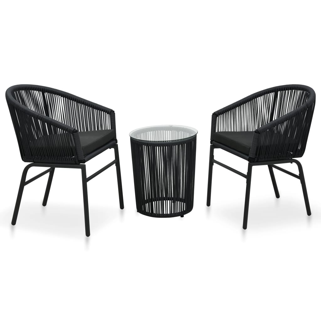 3-delige Bistroset met kussens PE-rattan zwart – afbeelding 1