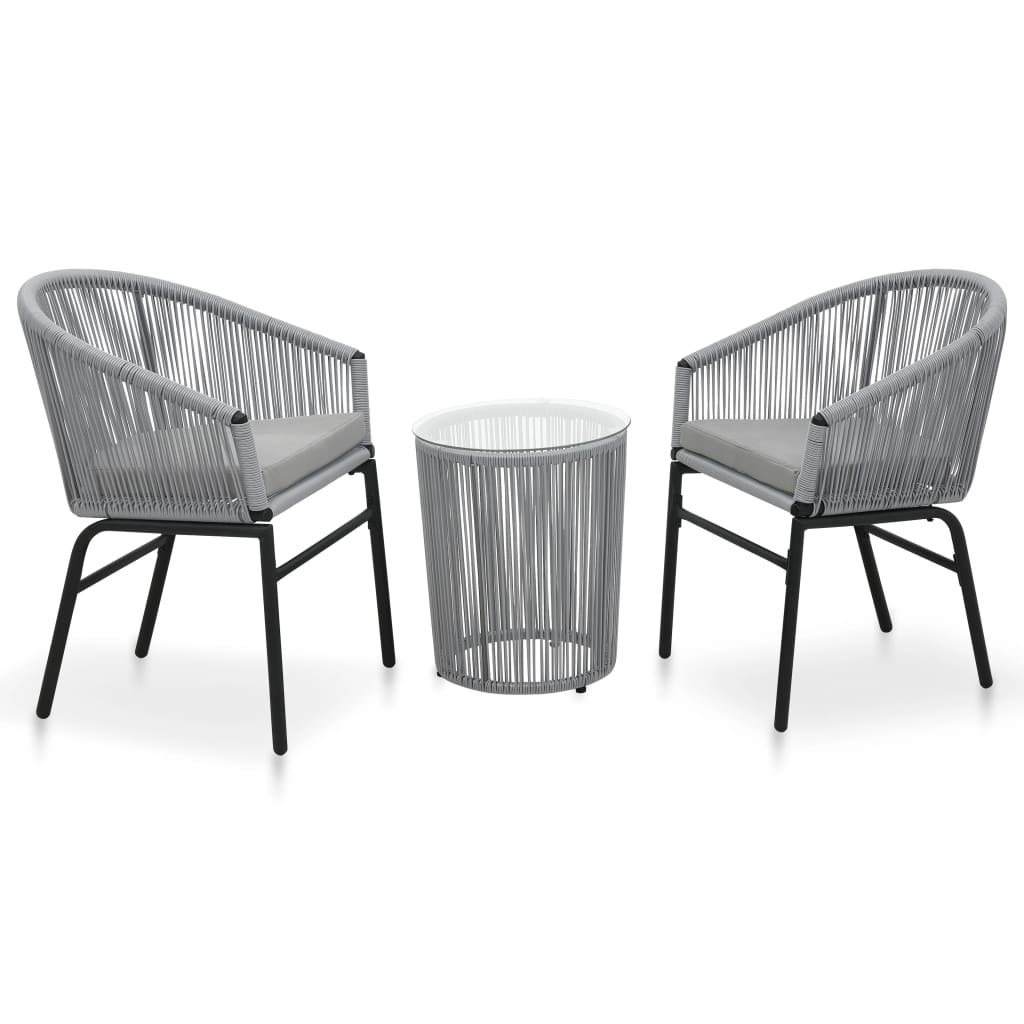 3-delige Bistroset met kussens PE-rattan grijs – afbeelding 1