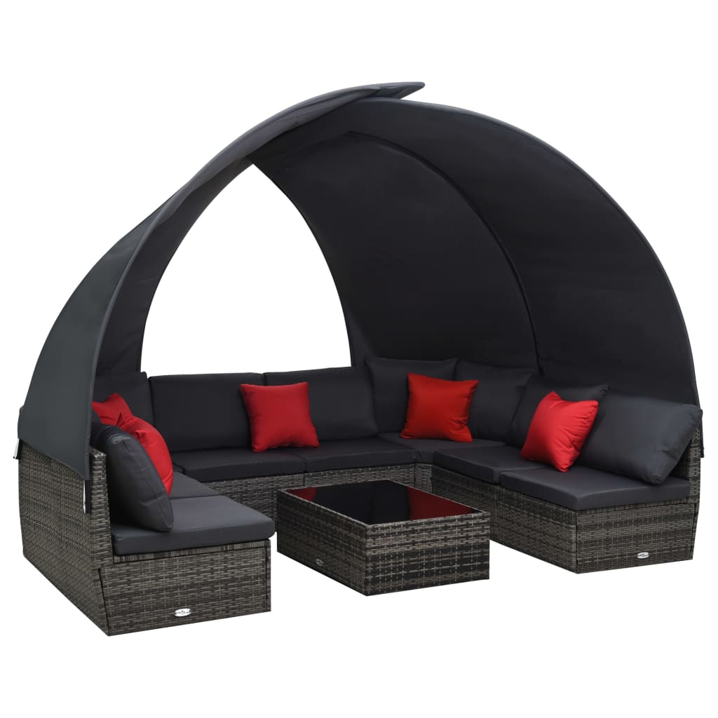 9-delige Loungeset met luifel poly rattan antraciet – afbeelding 1