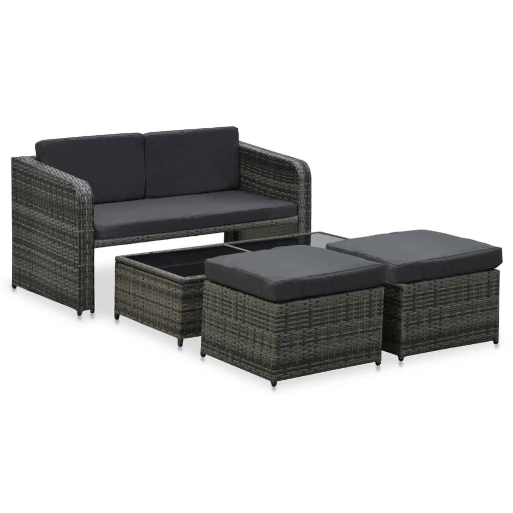 4-delige Loungeset met kussens poly rattan antraciet – afbeelding 1