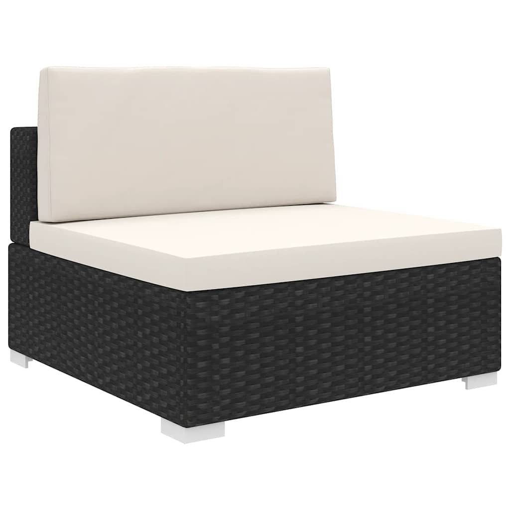Tuinstoel met kussens middensectie poly rattan zwart – afbeelding 1