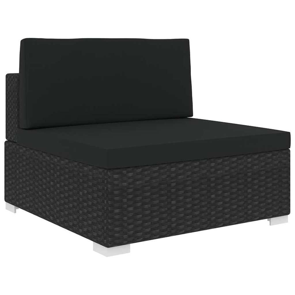 Tuinstoel met kussens middensectie poly rattan zwart – afbeelding 1