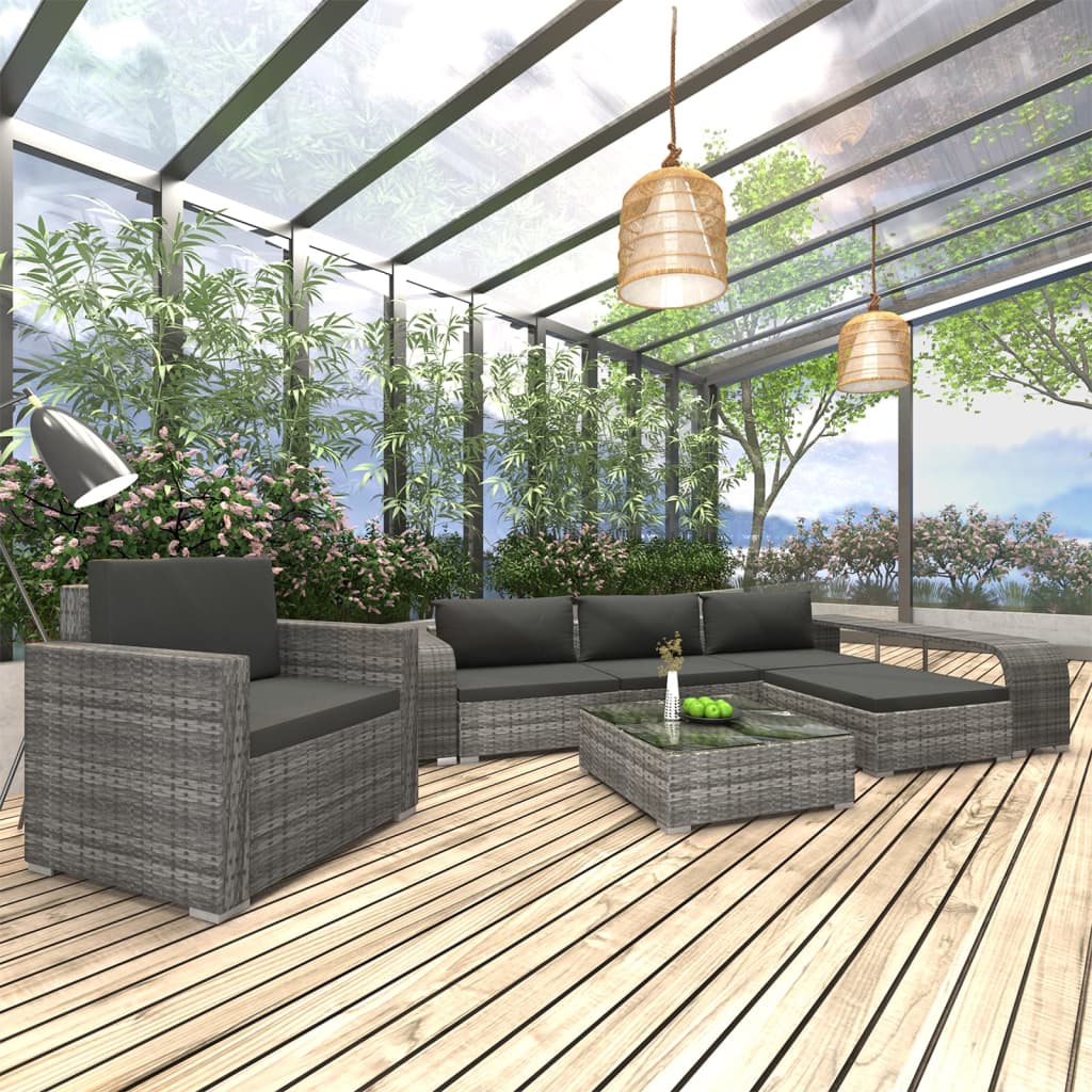 8-delige Loungeset met kussens poly rattan grijs – afbeelding 1