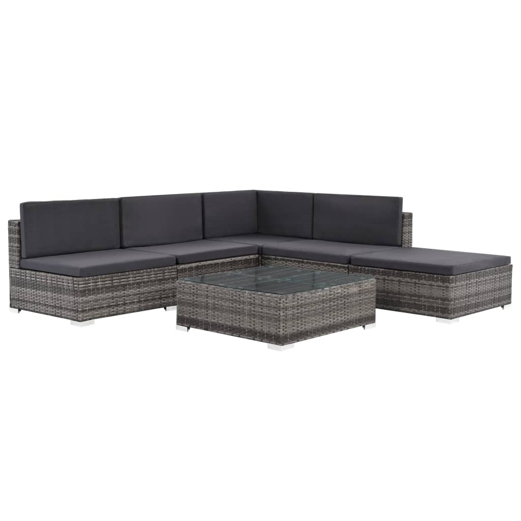 6-delige Loungeset met kussens poly rattan grijs – afbeelding 1