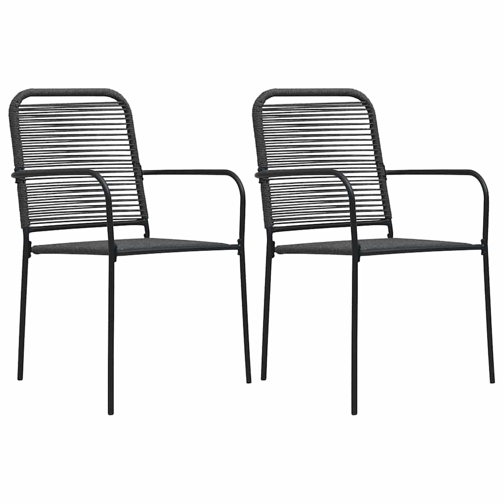 Tuinstoelen 2 st katoenen touw en staal zwart