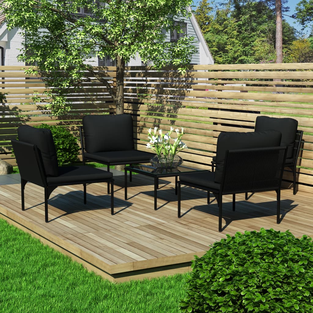5-delige Loungeset met kussens PVC zwart – afbeelding 1