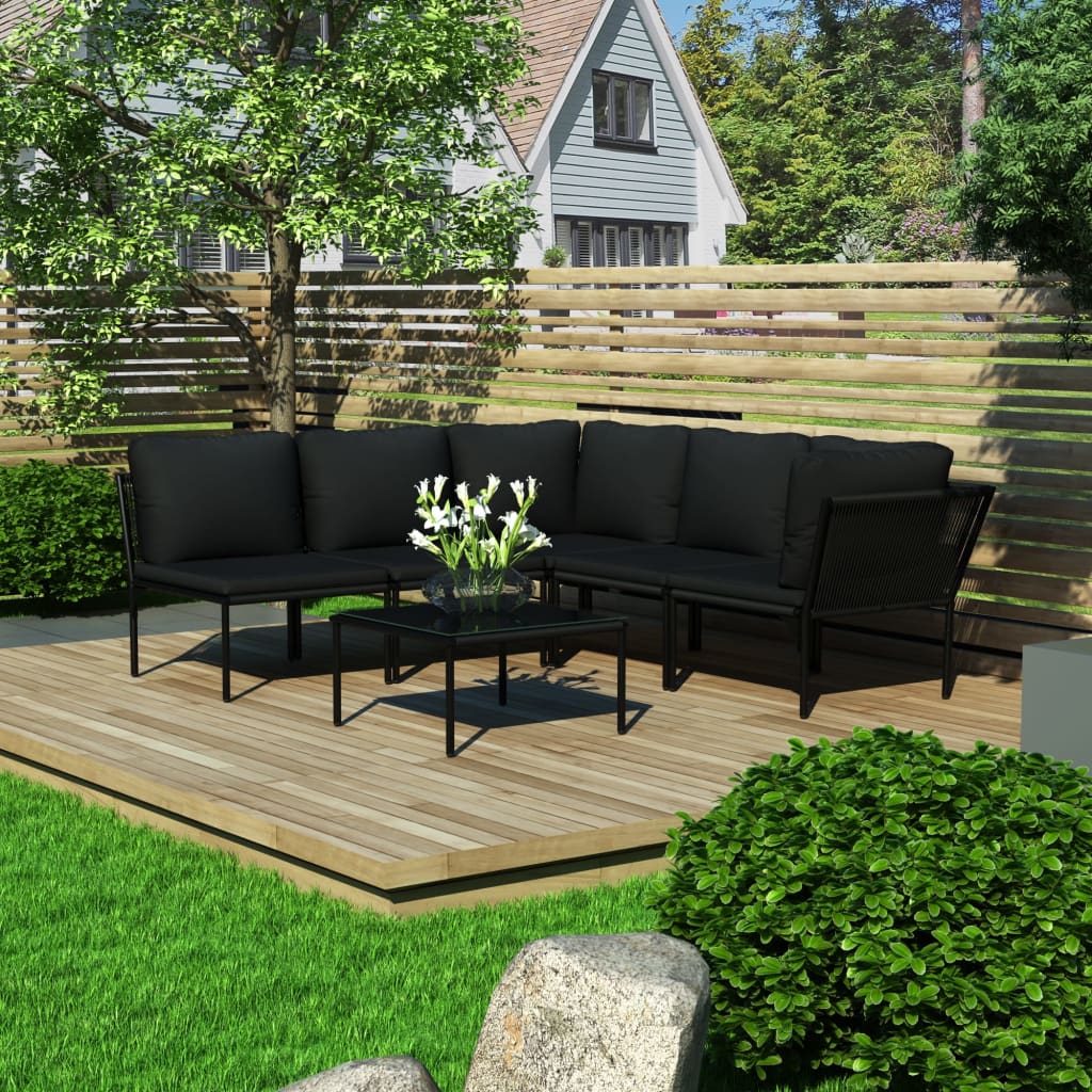 6-delige Loungeset met kussens PVC zwart – afbeelding 1