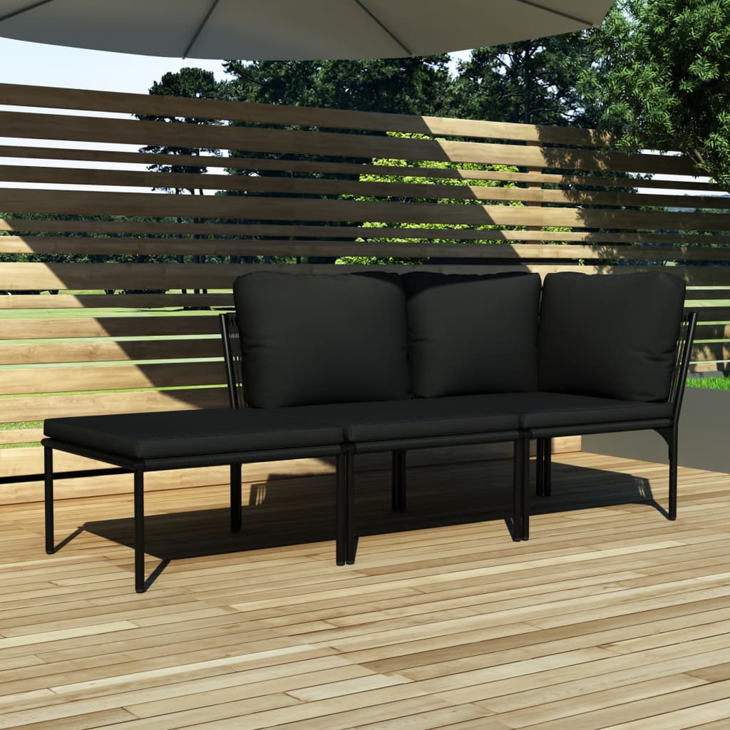 3-delige Loungeset met kussens PVC zwart – afbeelding 1