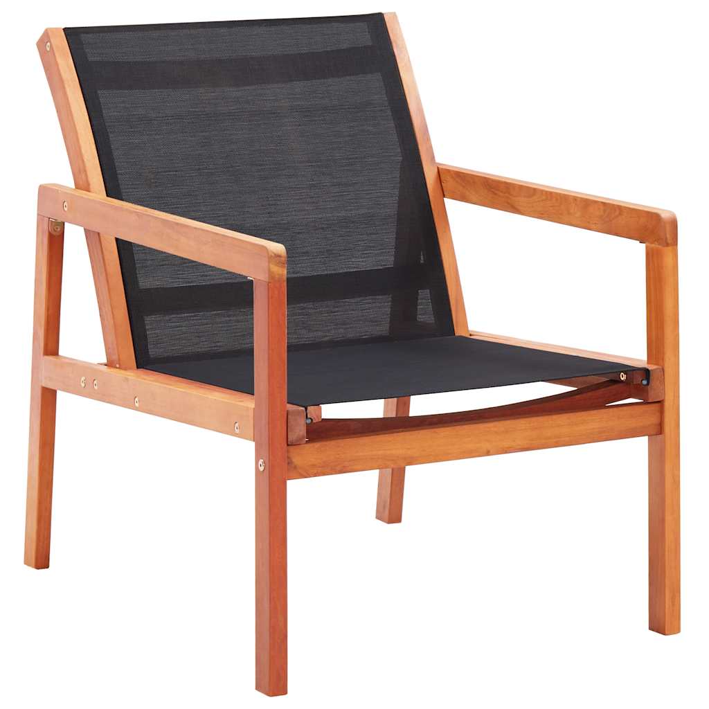 Loungestoel massief eucalyptushout en textileen zwart – afbeelding 1
