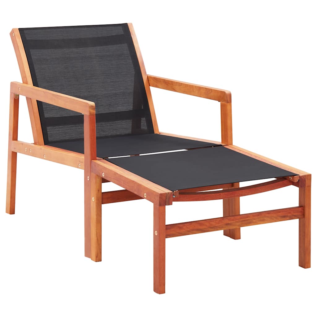 Tuinstoel met voetensteun massief eucalyptushout en textileen – afbeelding 1