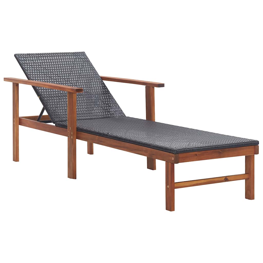 Ligbed poly rattan en massief acaciahout zwart