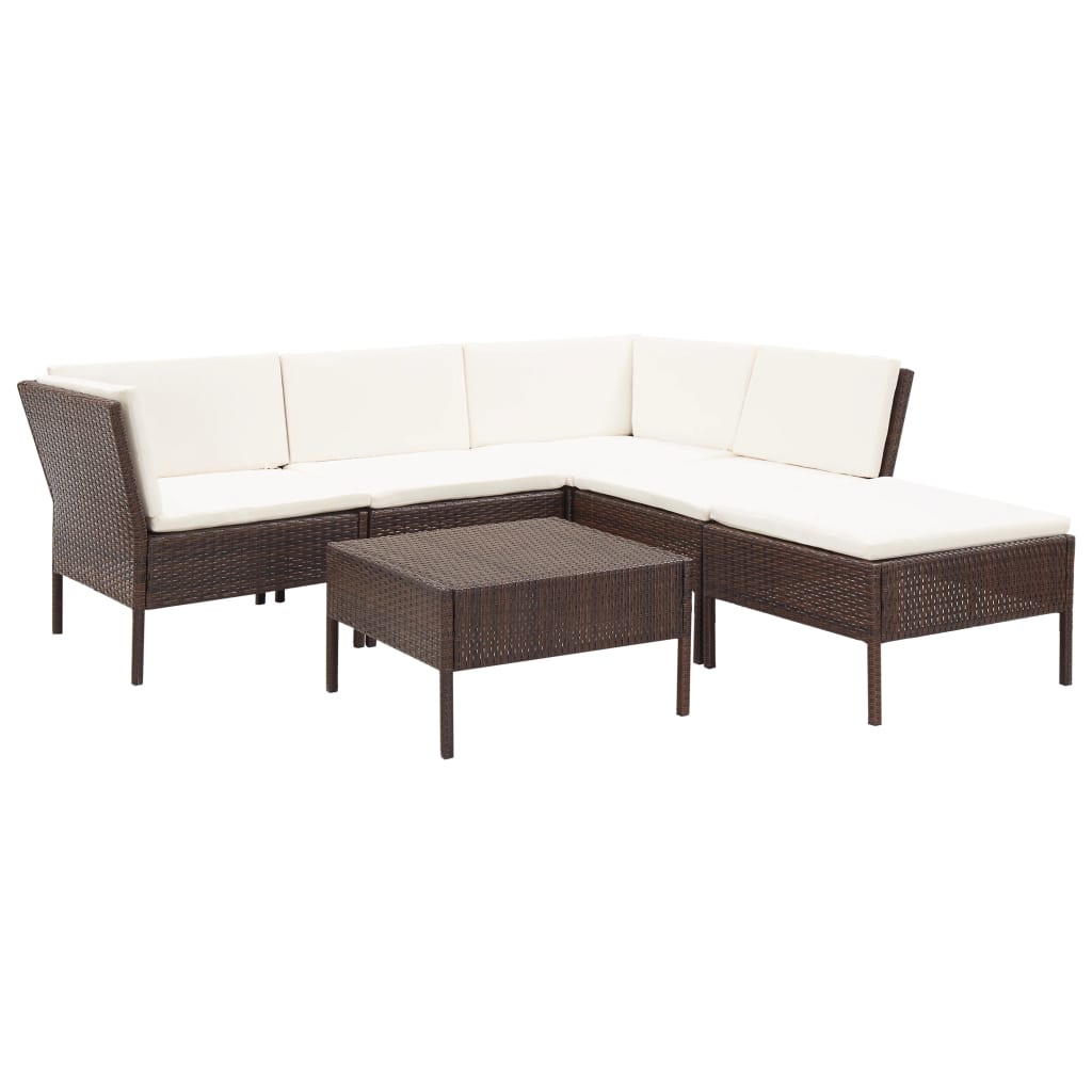 6-delige Loungeset met kussens poly rattan bruin – afbeelding 1